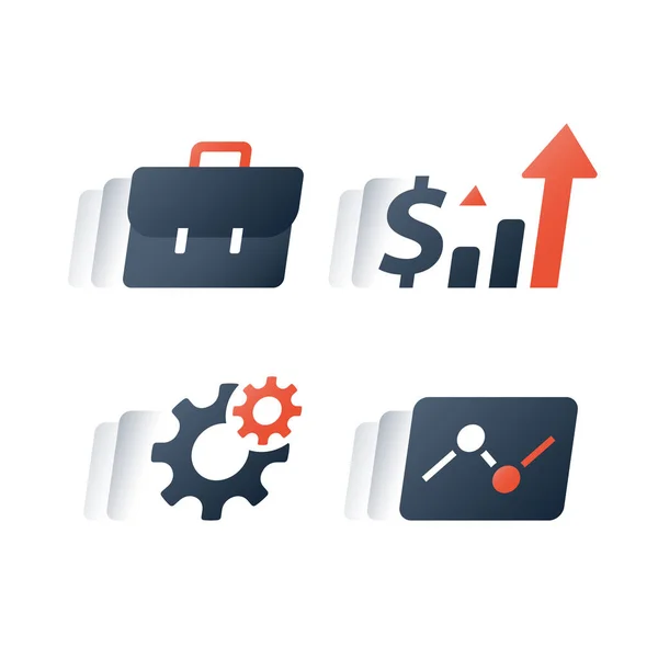 Estrategia de crecimiento empresarial de riesgo, informe de rendimiento de los fondos de inversión, análisis dinámico de datos de mercado, evaluación del riesgo económico — Vector de stock