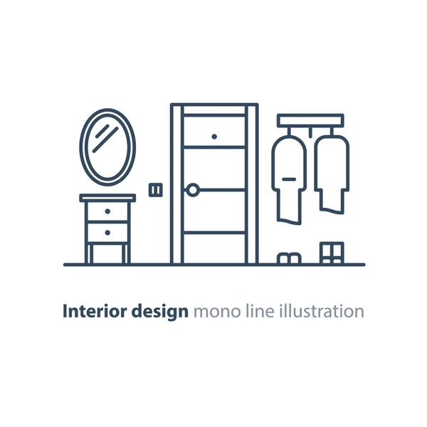 Puerta de entrada, diseño interior minimalista, ilustración de línea — Vector de stock