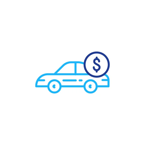 Icono de línea de coche y moneda de dólar, pago de transporte, alquiler de coche — Archivo Imágenes Vectoriales
