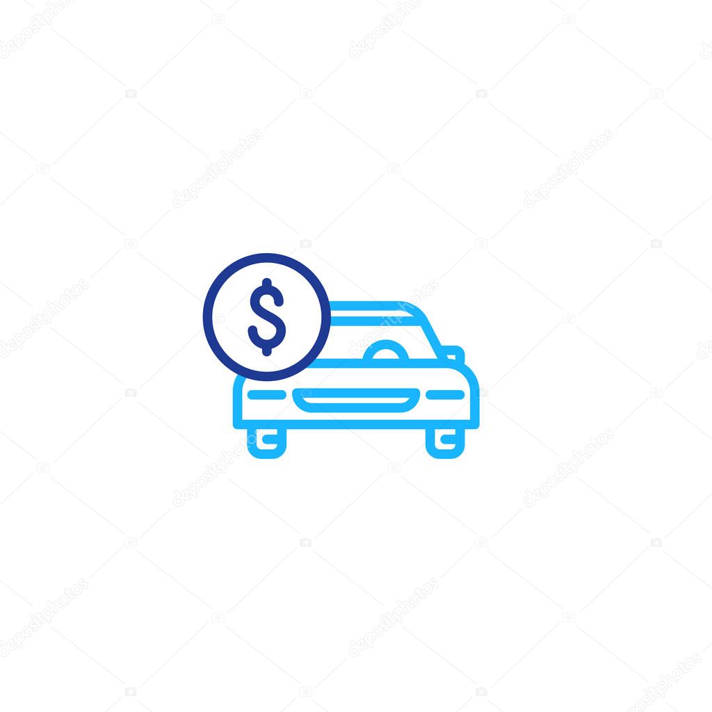 Car payment, front view, transportation cost, buy and sell services, vector mono line icon