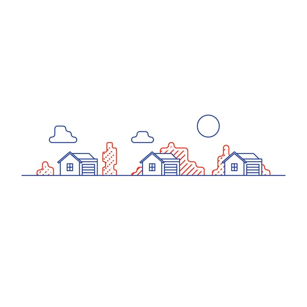 Fastigheter linjär ikon, låg hus fastighet, kvarter koncept — Stock vektor