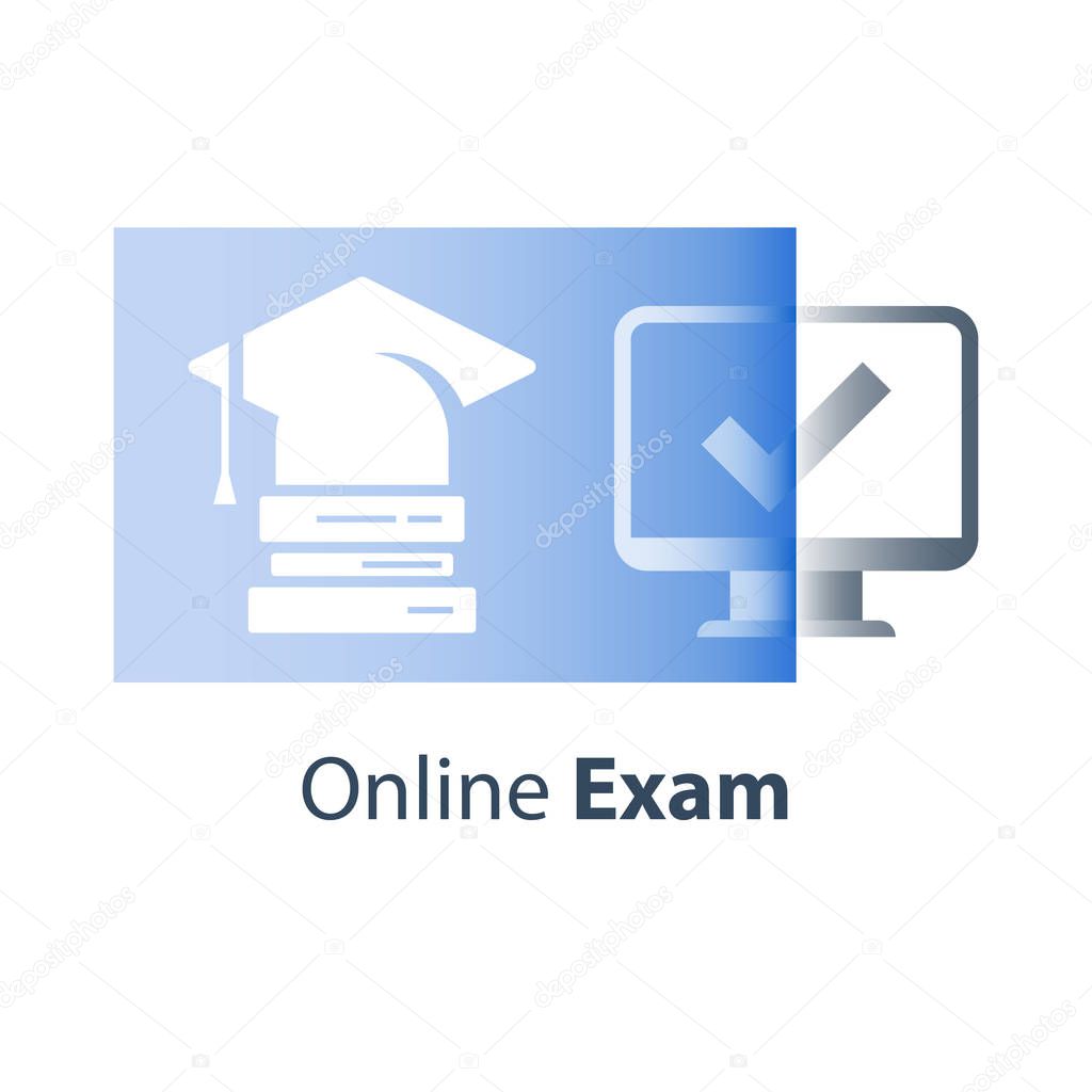 Graduation hat, higher education, university tuition, major degree, business training course, scholarship concept, vector icon, flat illustration