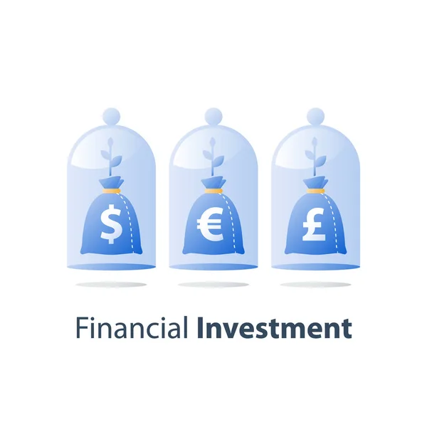 Investissement à long terme, fonds d'investissement, allocation de capital, compte d'épargne-pension, dépôt bancaire, augmentation de valeur, gestion de patrimoine — Image vectorielle