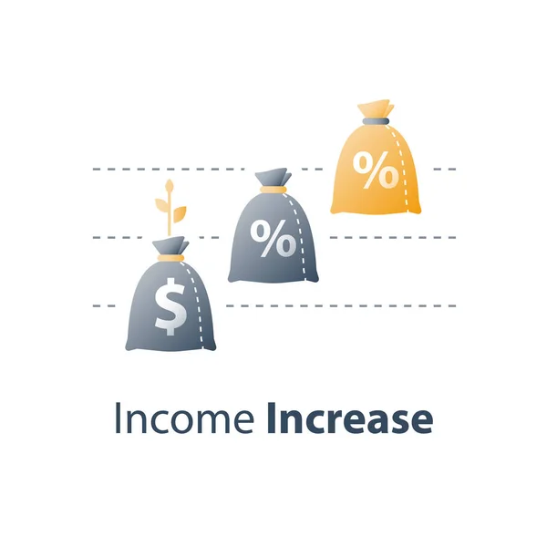 Rapport sur la performance financière, taux d'intérêt élevé, multiplier le capital, revenu futur, investissement à long terme — Image vectorielle