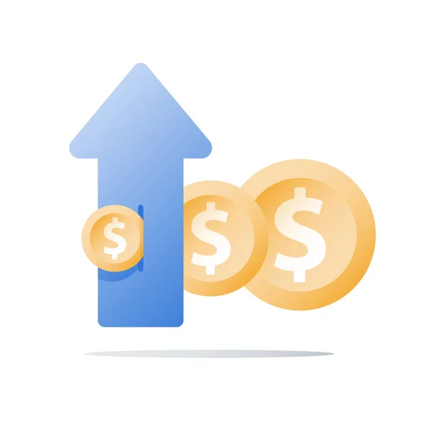 De groei van het inkomen, investeren Fonds, omzetstijging, rendement op investeringen, lange termijn vermogensbeheer, meer geld, hoge rente — Stockvector