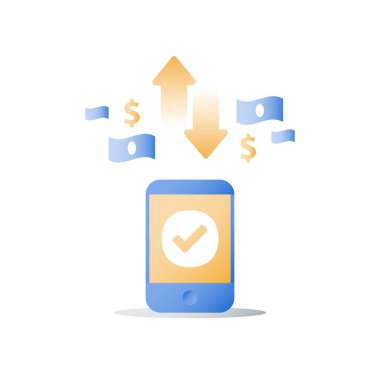 Smartphone ve Döviz Alım Satım, dolar işareti, mobil ödeme, online bankacılık, finansal hizmetler
