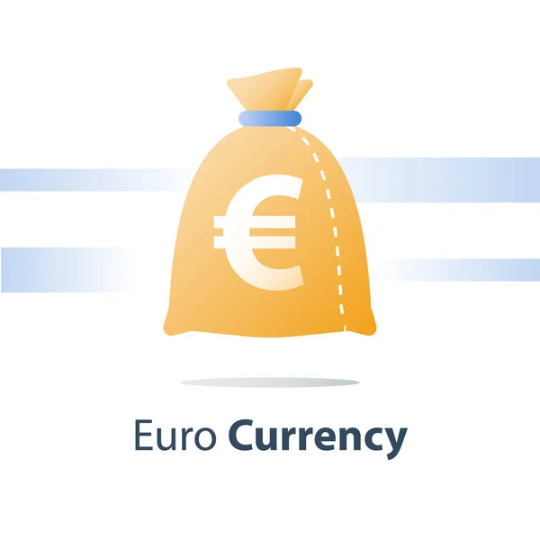 Ταμείο Χρηματοπιστωτικής τσουβάλι με λεφτά, τσάντα νόμισμα ευρώ, γρήγορο δάνειο, εύκολο χρήμα — Διανυσματικό Αρχείο