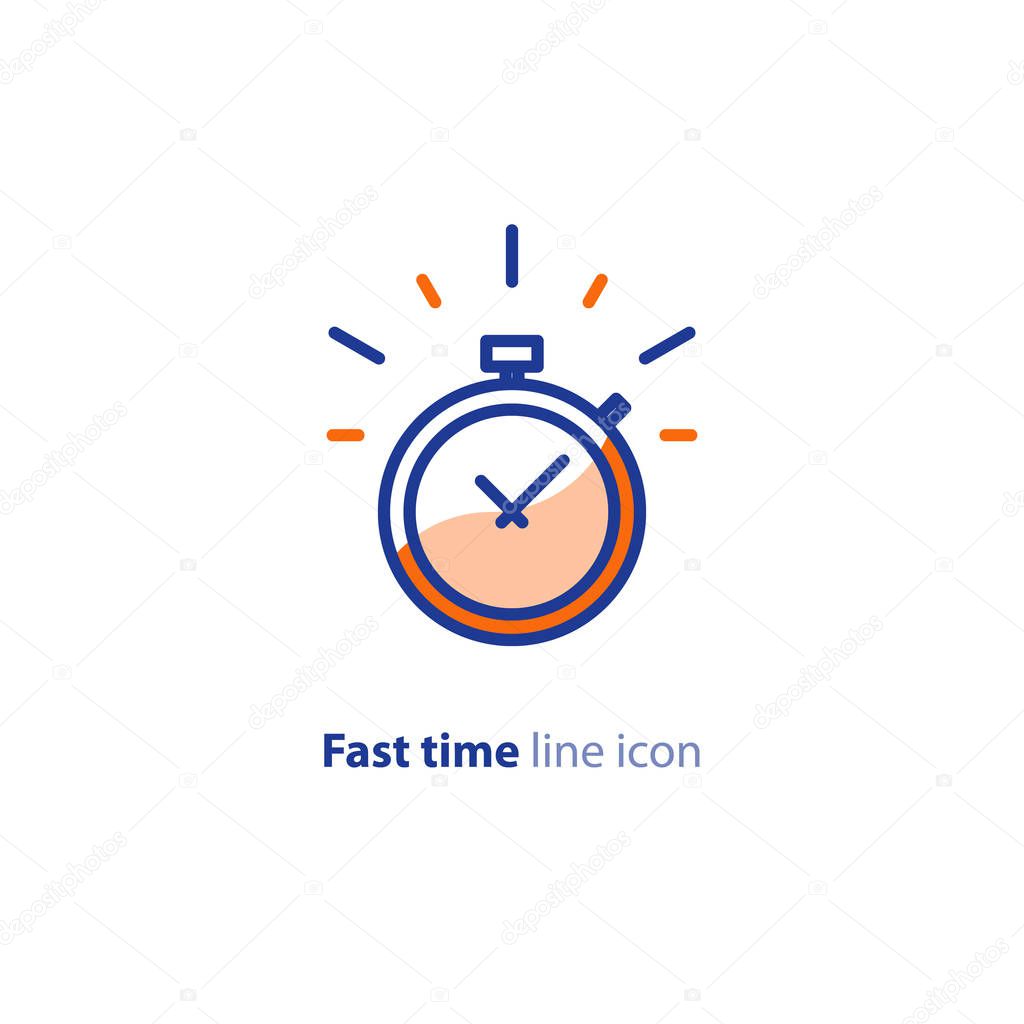 Quick services, fast delivery, deadline time, delay alarm, line icon