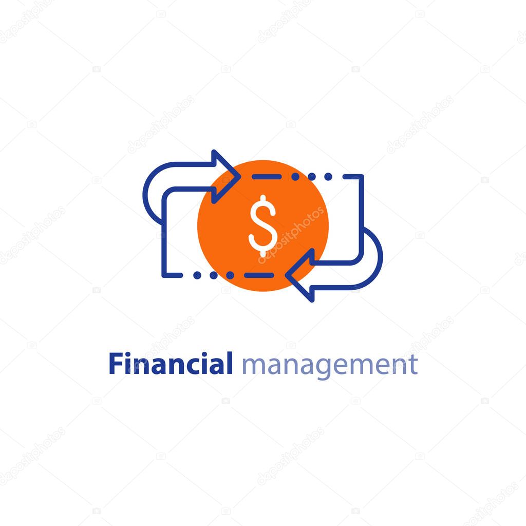 Financial services, cash back concept, money refund, return on investment, savings account, currency exchange, vector line icon
