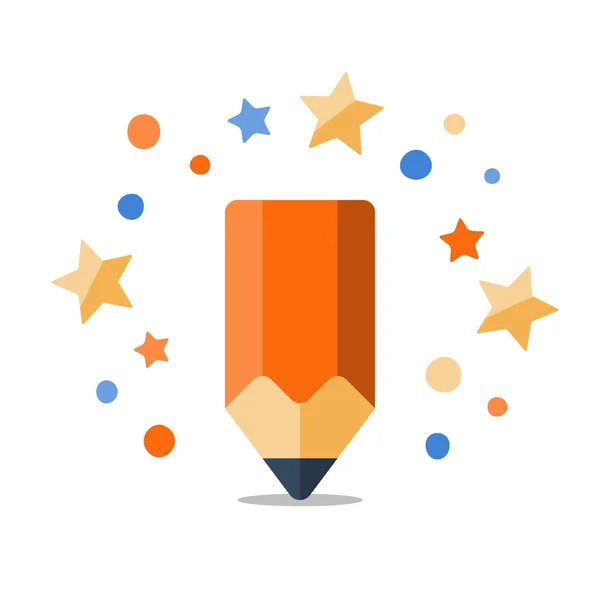 Ícone plano de lápis criativo, aula de criatividade, escrita e contação de histórias, aprendendo a desenhar —  Vetores de Stock