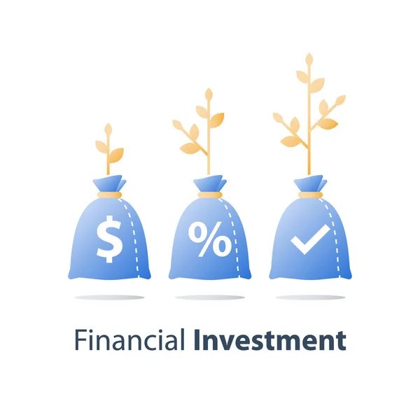 Investimento de longo prazo, aumento de renda, crescimento de receita, alta taxa de juros, orçamento financeiro, ganhar mais dinheiro, lucro comercial — Vetor de Stock