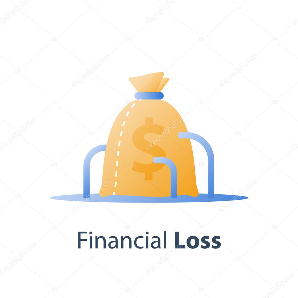 Money loss, sunken cost concept, lack of finance, stock market fall, investment hedge fund, wealth devaluation, income decrease
