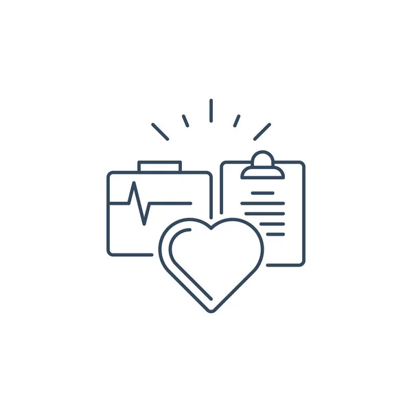 Servicios de salud icono de línea delgada, logotipo del seguro médico, cardiología del corazón — Vector de stock