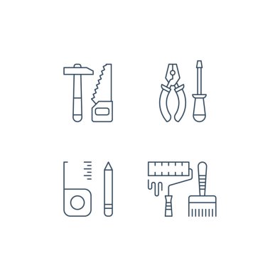 Ev onarım araçları, ev geliştirme işleri, tadilat donanımları, çekiç testere, pense ve tornavida, rulo boya ve fırça