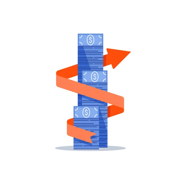 Financiën en investeringen, fondsenwerving, begroting plan, financiële groei, hoog inkomen, schulden en leningen concept — Stockvector