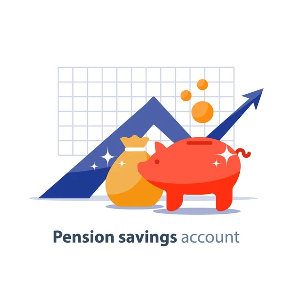 Future investment, time is money, pension fund, superannuation finance, piggy bank, vector illustration — Stock Vector