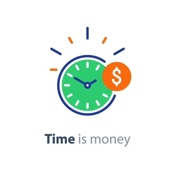 Concepto financiero, inversión de dinero, tiempo es icono de línea de dinero — Vector de stock