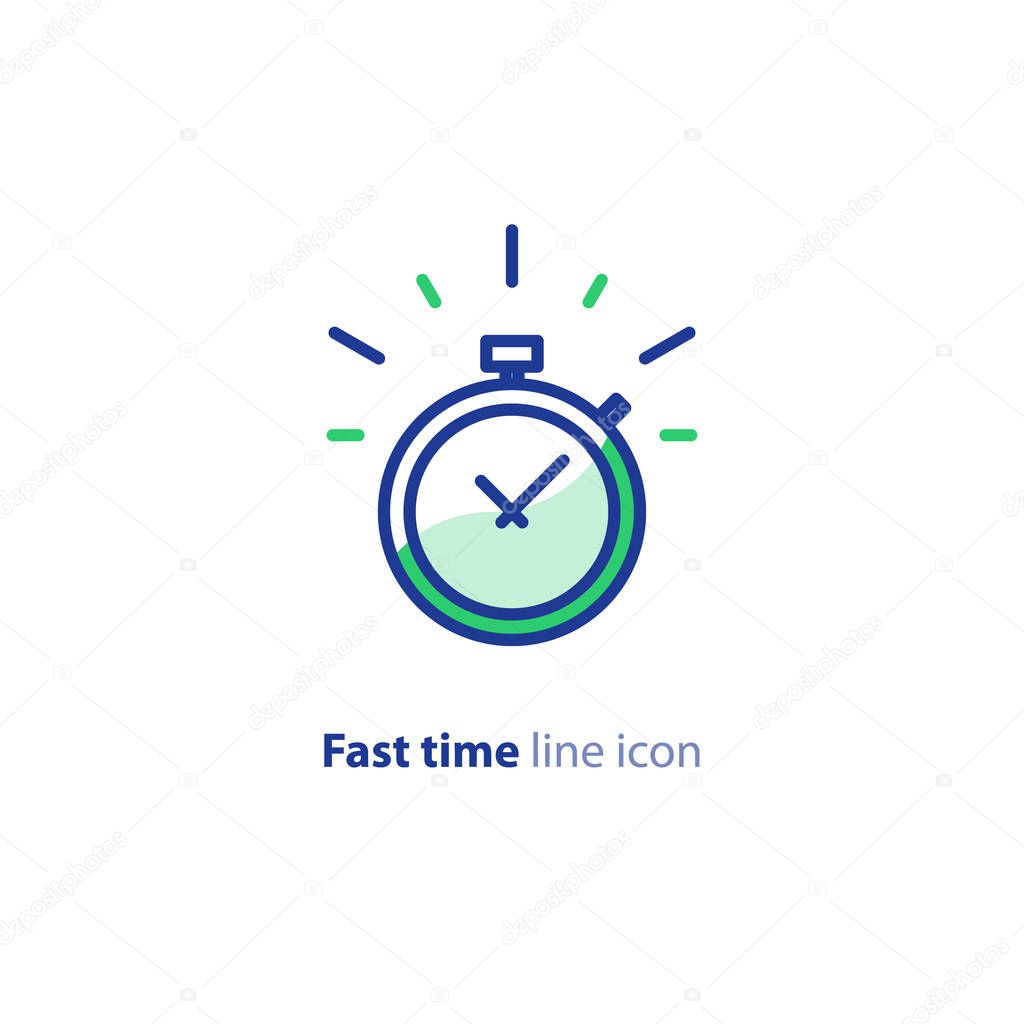 Quick services, fast delivery, deadline time, delay alarm, line icon