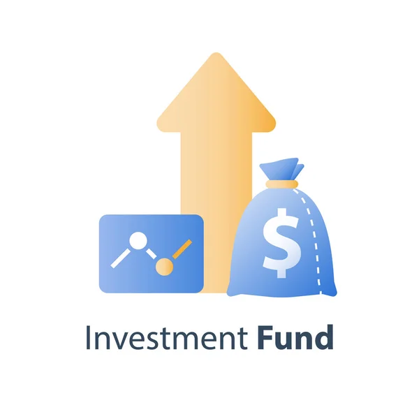 Rendimiento de la inversión, informe de crecimiento financiero, gestión de fondos, aumento de ingresos, tasa de interés, ganar dinero, estrategia bursátil — Vector de stock