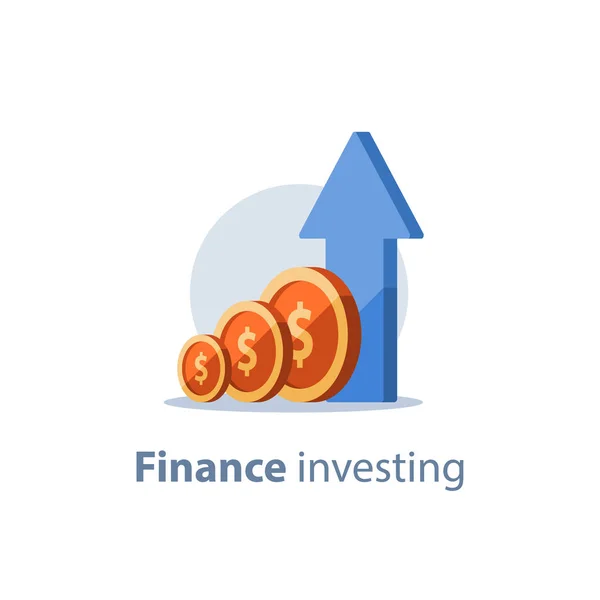 Taux d'intérêt élevé, stratégie d'investissement à long terme, croissance des revenus, augmentation des revenus des entreprises, collecte de fonds, épargne-pension, plus d'argent — Image vectorielle