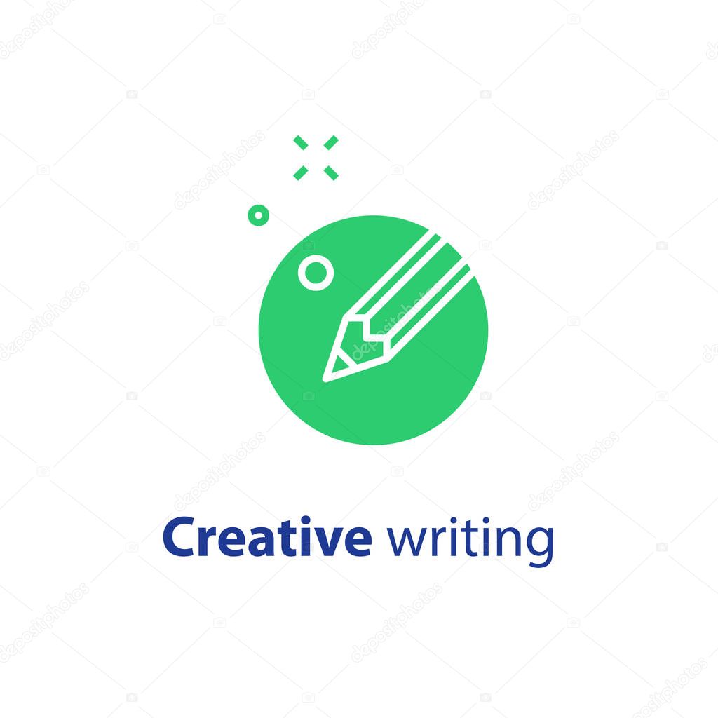 Content writing, creative storytelling concept, pencil in circle, copy writing, vector flat design icon