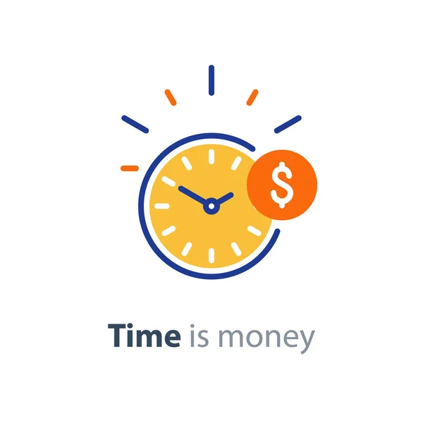 Concepto financiero, inversión de dinero, tiempo es icono de línea de dinero — Vector de stock