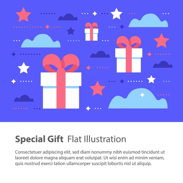 创意不寻常的礼物, 特别的礼物, 惊喜的盒子概念, 生日贺卡 — 图库矢量图片