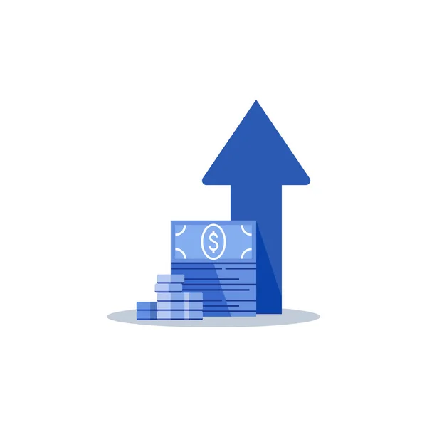 Aumento de renda, estratégia financeira, retorno sobre o investimento, captação de fundos, incremento de longo prazo, crescimento de receita, parcela de empréstimo — Vetor de Stock