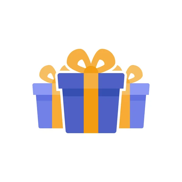 Premio recompensa de lealtad, tres sorprendentes cajas de regalo, súper regalo, regalo de cumpleaños, icono plano — Vector de stock