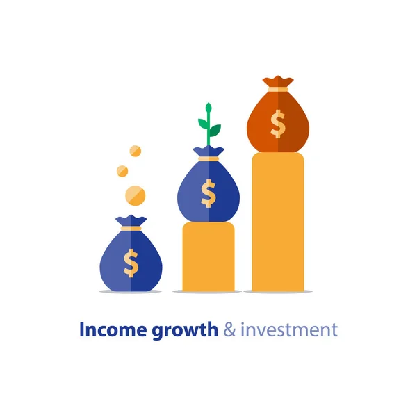 Planificación de fondos presupuestarios, crecimiento empresarial, gráfico de ingresos, gráfico de ingresos, ilustración vectorial — Vector de stock