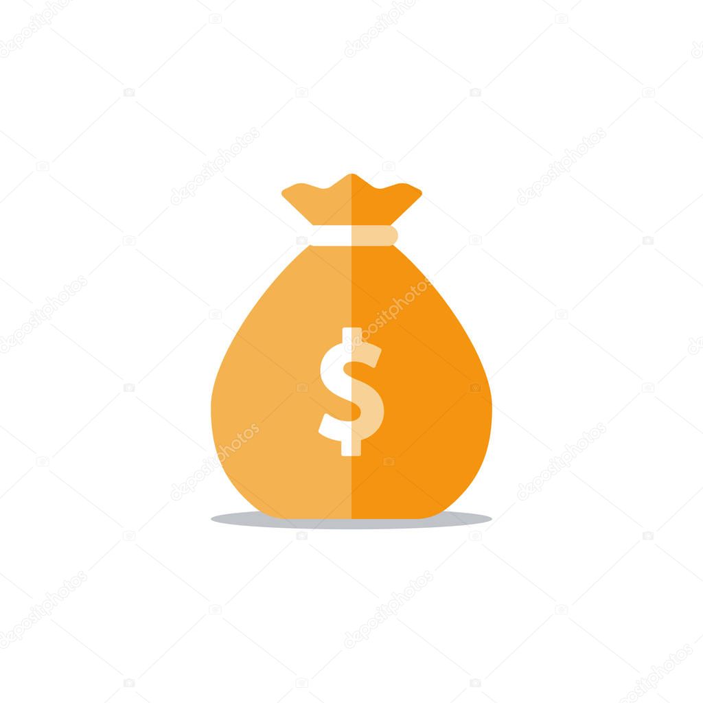 Money bag, savings account, finance planning, budgeting concept, income tax, vector icon