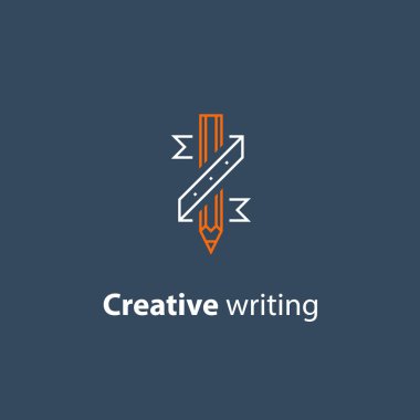 Hikaye anlatımı kavramı, yaratıcı yazarlık, kalem ve şerit, copywriting, doğrusal simgesi