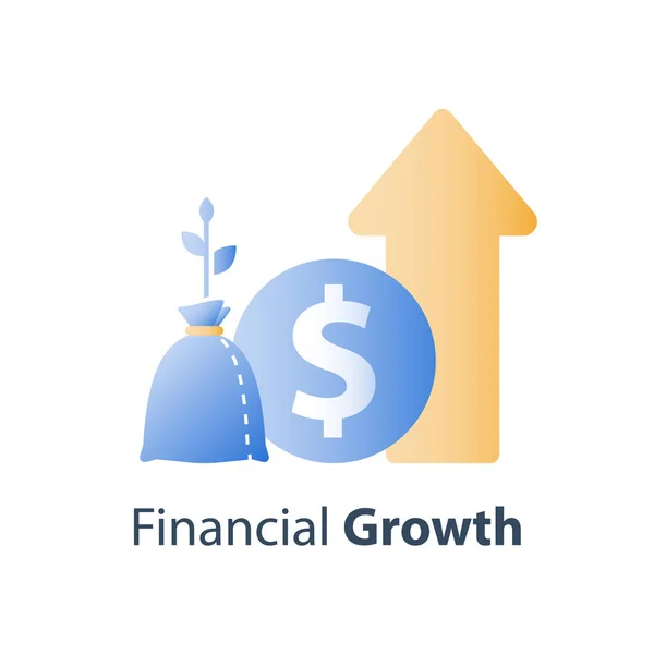 Valor financiero crecimiento constante, estrategia de inversión a largo plazo, asignación de activos, aumento de ingresos, tasa de interés de los fondos mutuos — Vector de stock