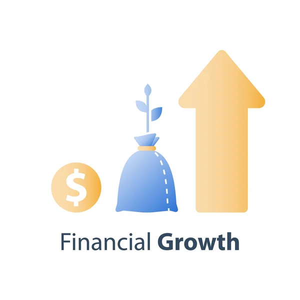 Valor financeiro crescimento estável, estratégia de investimento a longo prazo, afectação de activos, aumento de receitas, taxa de juro do fundo mútuo — Vetor de Stock