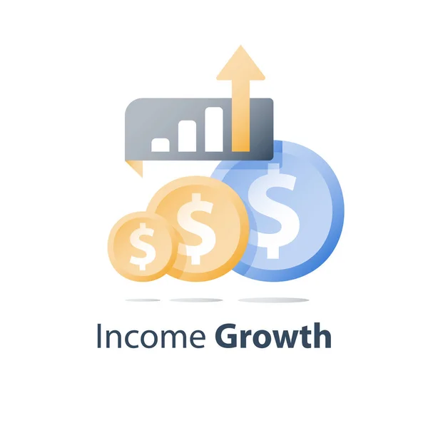 Erhöhung der Einnahmen, Wachstum des Investitionsportfolios, Finanzbericht, Strategie zur Einkommensverbesserung, Zinssatz — Stockvektor
