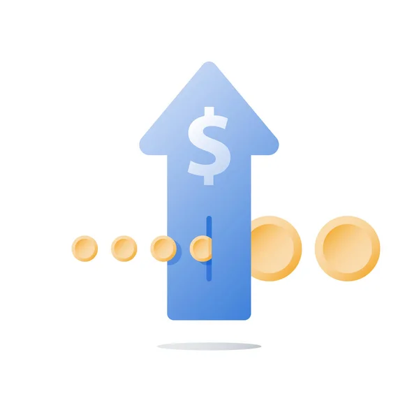 Crescimento de renda, fundo de investimento, aumento de receita, retorno sobre o investimento, gestão de riqueza a longo prazo, mais dinheiro, juros altos — Vetor de Stock