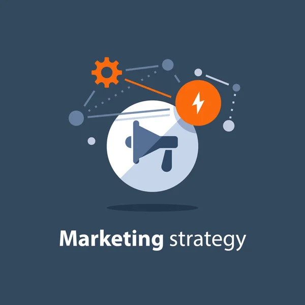 Ícone de Megafone, plano de estratégia de marketing, anúncio de atenção, conceito de relações públicas, campanha publicitária — Vetor de Stock