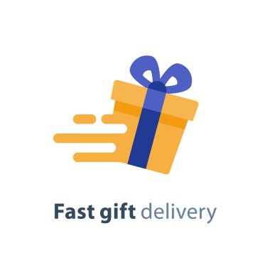 Hareket simgesi, hızlı hediye Teslimat Servisi, mevcut hızlı çözüm, vektör çizim hediye kutusunda