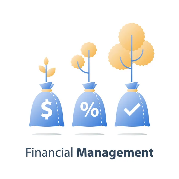 Investimento a longo prazo, fundo de investimento, afectação de capital, conta poupança de pensões, depósito bancário, aumento de valor, gestão da riqueza — Vetor de Stock