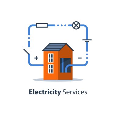 Electricity circuit, repair and maintenance, house with electrical loop clipart
