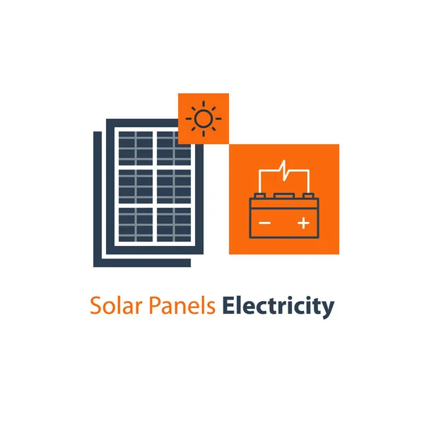 Panneau solaire et batterie, source d'énergie, illustration de design plat — Image vectorielle