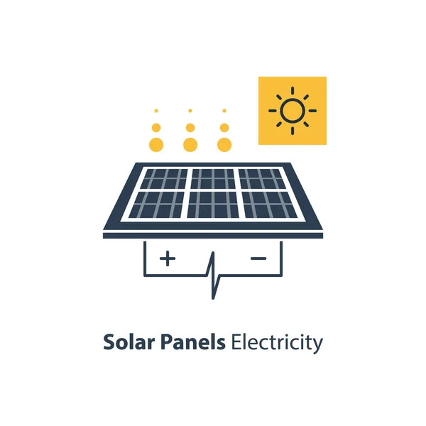 Panel słoneczny i dom z wtyczką, źródło energii, płaska ilustracja projektu — Wektor stockowy