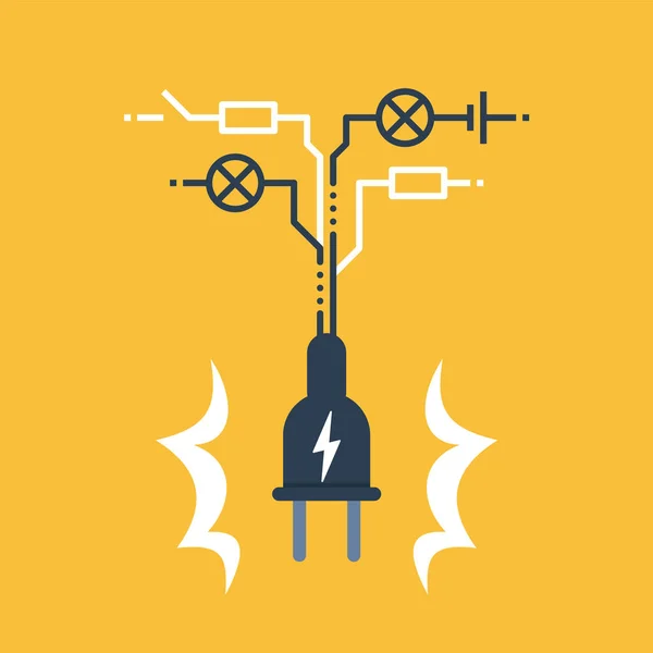 Circuito eléctrico, reparación y mantenimiento, enchufe con esquema eléctrico — Archivo Imágenes Vectoriales