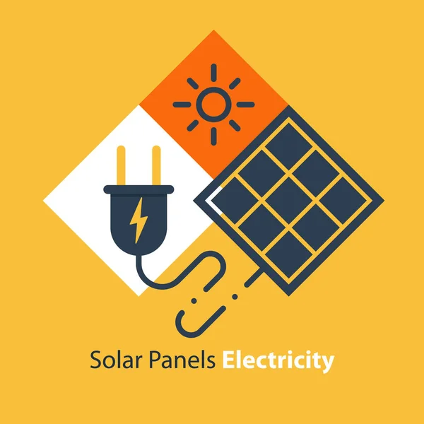 Panel słoneczny i wtyczka, źródło energii, płaska ilustracja projektu — Wektor stockowy