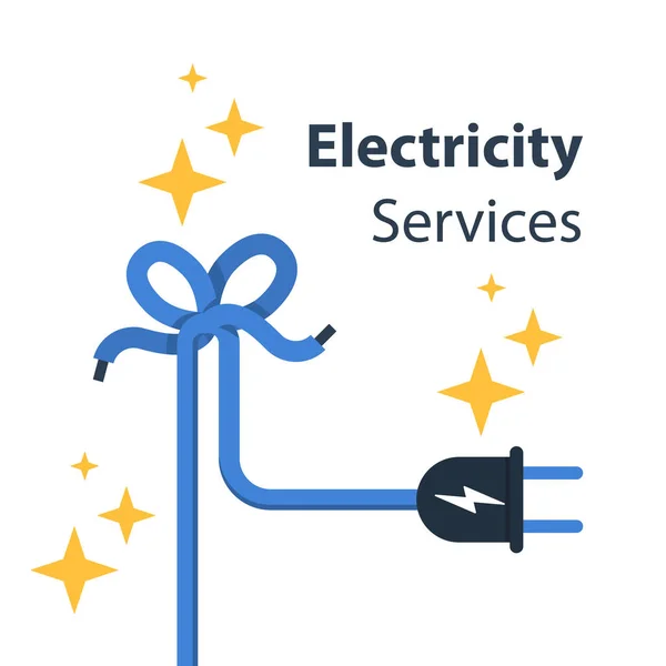 Elektriciteitsdraad met knoop en stekker, reparatie en onderhoud — Stockvector