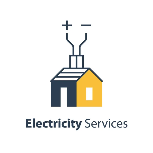 Επισκευή και συντήρηση ηλεκτρικού ρεύματος, σπίτι με καλώδιο υψηλής τάσης — Διανυσματικό Αρχείο
