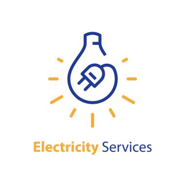 Electricity repair and maintenance, light bulb and plug clipart