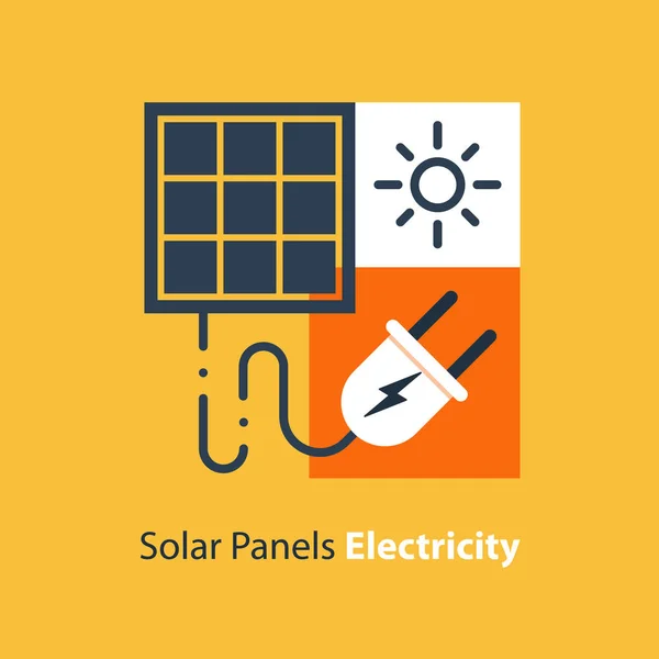 Panneau solaire et fiche, source d'énergie, illustration de design plat — Image vectorielle