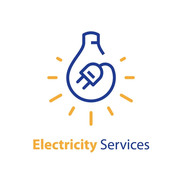 Electricity repair and maintenance, light bulb and plug — Stock Vector