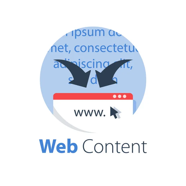 Contenu Web, informations en ligne, rédaction d'articles — Image vectorielle
